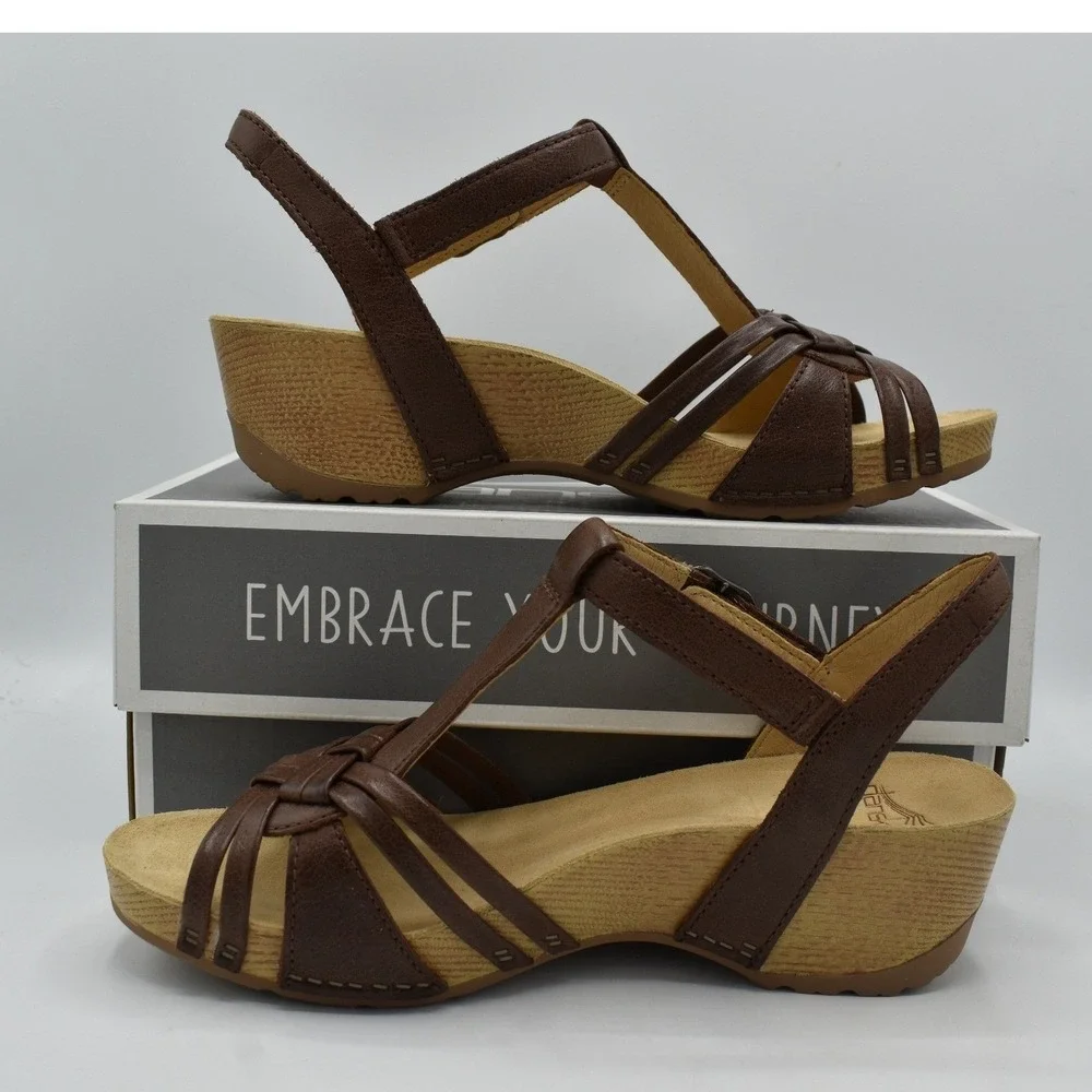 Dansko Women EU 40 Tia Milled Burnished Brown Leather Strappy Sandals Shoes